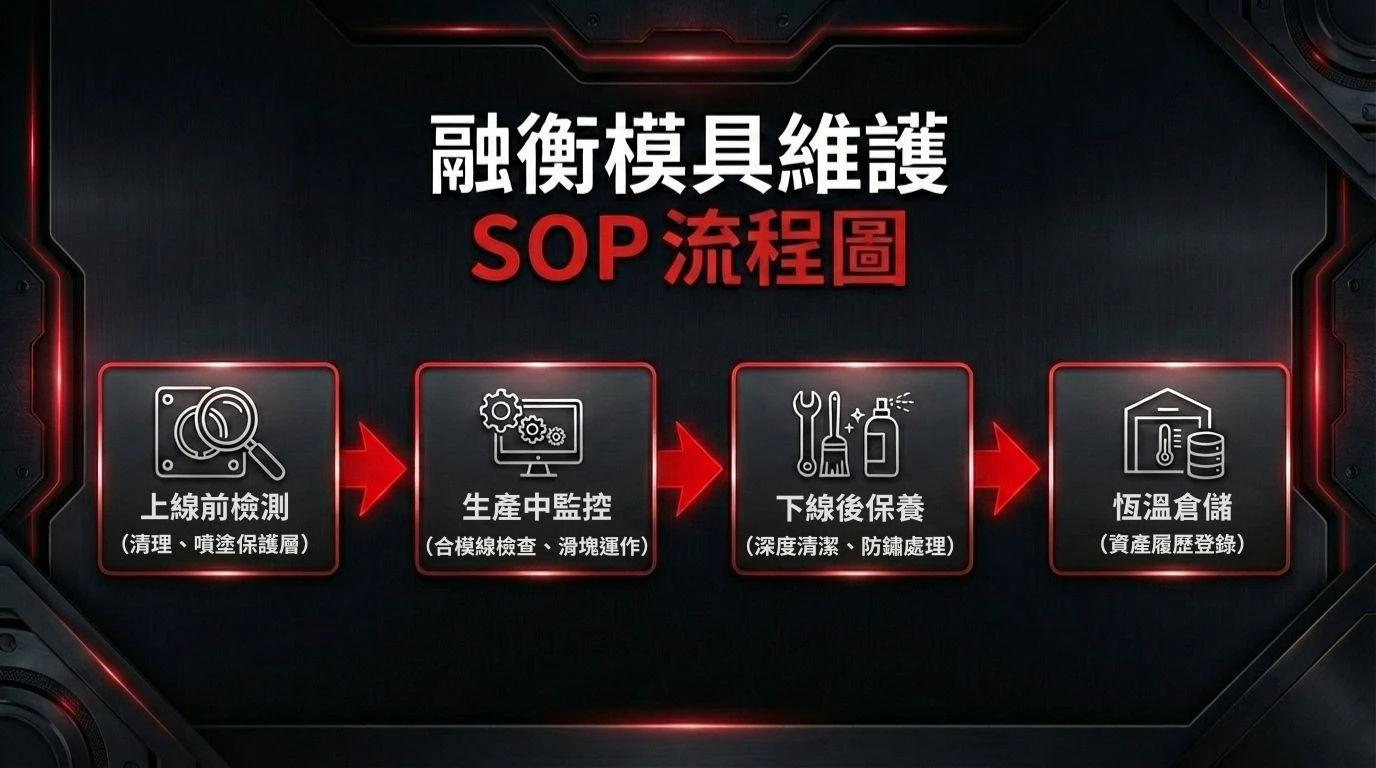 模具壽命決定生產成本!融衡專業鑄造模具保養讓重力鑄造資產更耐用 融衡鋁合金鑄件模具製造流程圖
